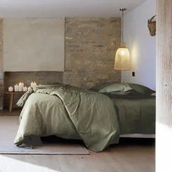 Taie d'oreiller volants plats 50x70 cm percale MANOIR vert Mousse>Linnea Online