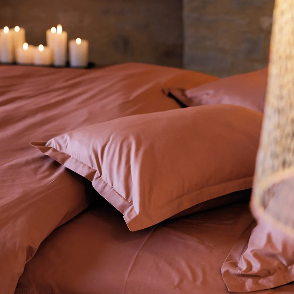Taie d'oreiller volants plats 65x65 cm percale MANOIR rose Peche>Linnea Online