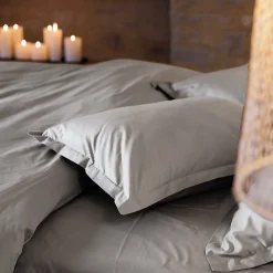 Taie d'oreiller volants plats 65x65 cm percale MANOIR gris Cendre><noscript><img width=