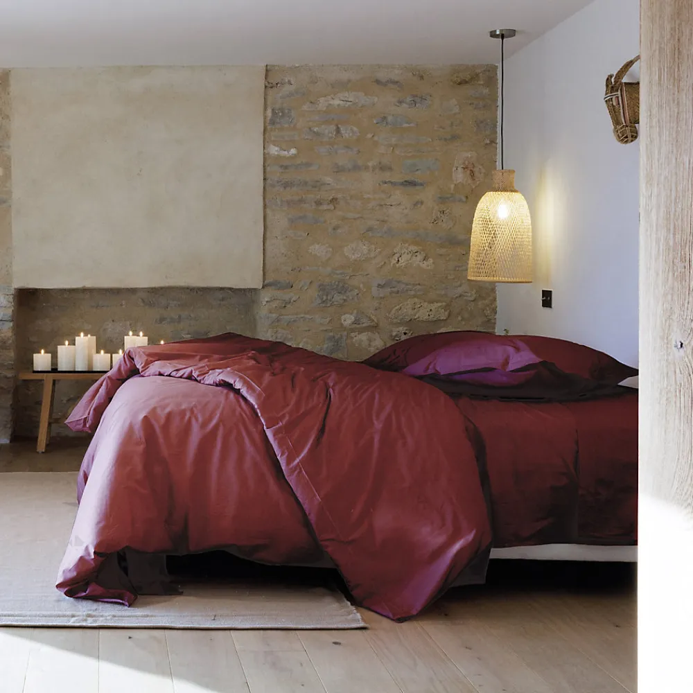 Taie d'oreiller volants plats 50x70 cm percale MANOIR rouge Carmin>Linnea Sale