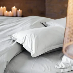 Taie d'oreiller volants plats 50x70 cm percale MANOIR blanc Neige><noscript><img width=