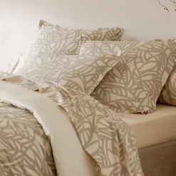 Taie d'oreiller 65x65 cm coton lavé SERENA géométrique Beige écru><noscript><img width=
