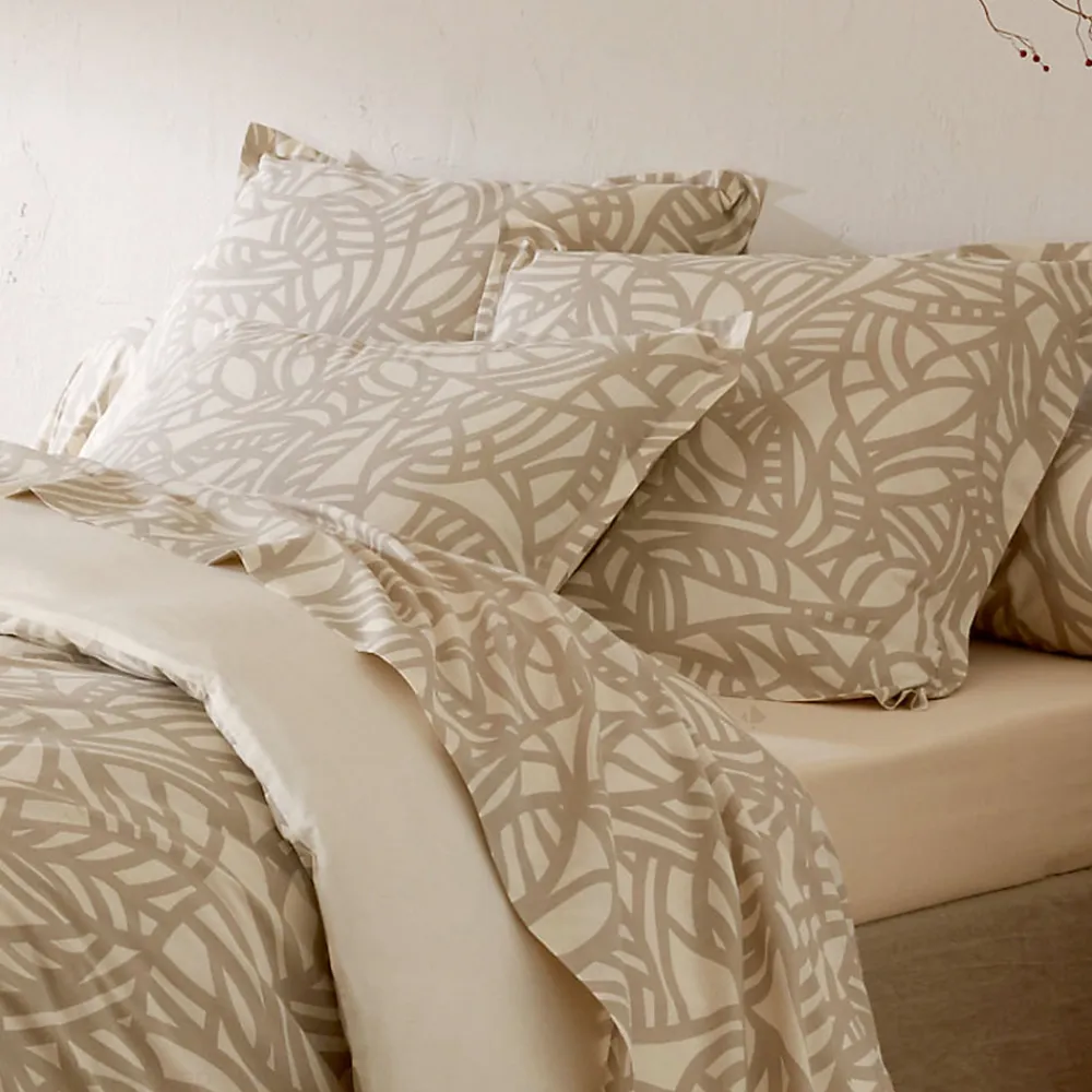Taie d'oreiller 65x65 cm coton lavé SERENA géométrique Beige écru>Linnea