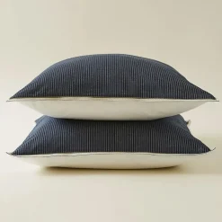 Linnea Taie d'oreiller 65x65 cm coton BRIXTON à rayures noires* Taie D'Oreiller