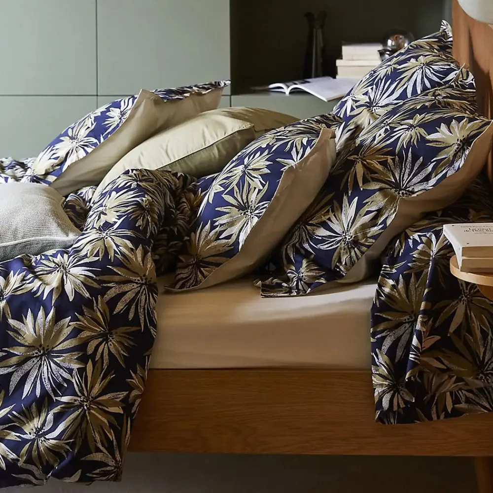 Taie d'oreiller 65x65 cm en 100% percale de coton EVERLY bleu encre>Linnea Clearance
