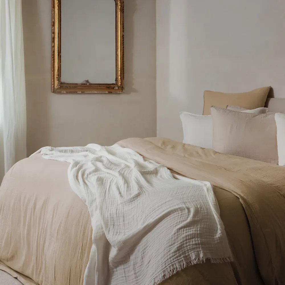 Linnea Taie d'oreiller 65x65 cm mousseline de coton MILOS marron camel* Taie D'Oreiller