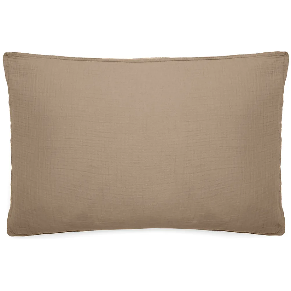 Taie d'oreiller 50x70 cm mousseline de coton MILOS marron camel>Linnea Online