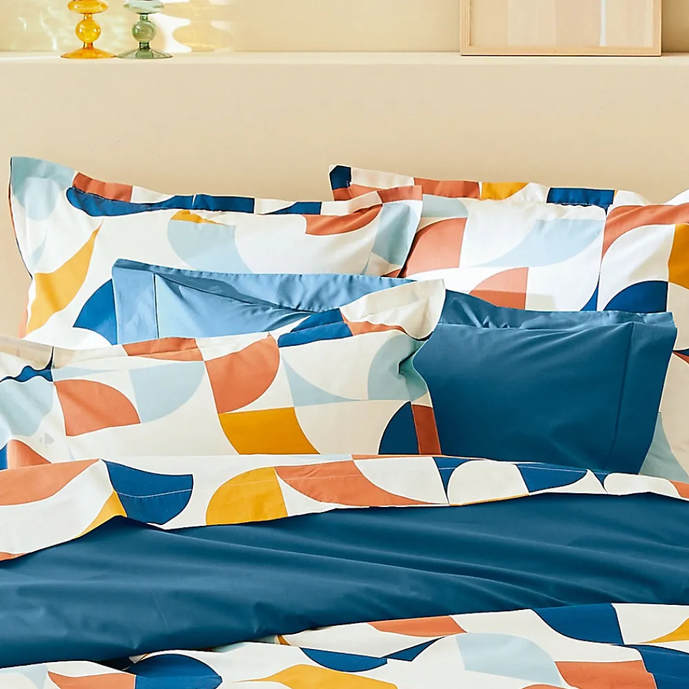 Taie d'oreiller 65x65 cm percale de coton MODULO bleu cobalt>Linnea Online