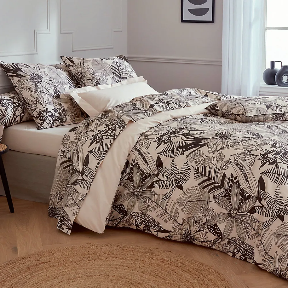 Taie d'oreiller 65x65 cm percale de coton ALBA beige/noir>Linnea Clearance