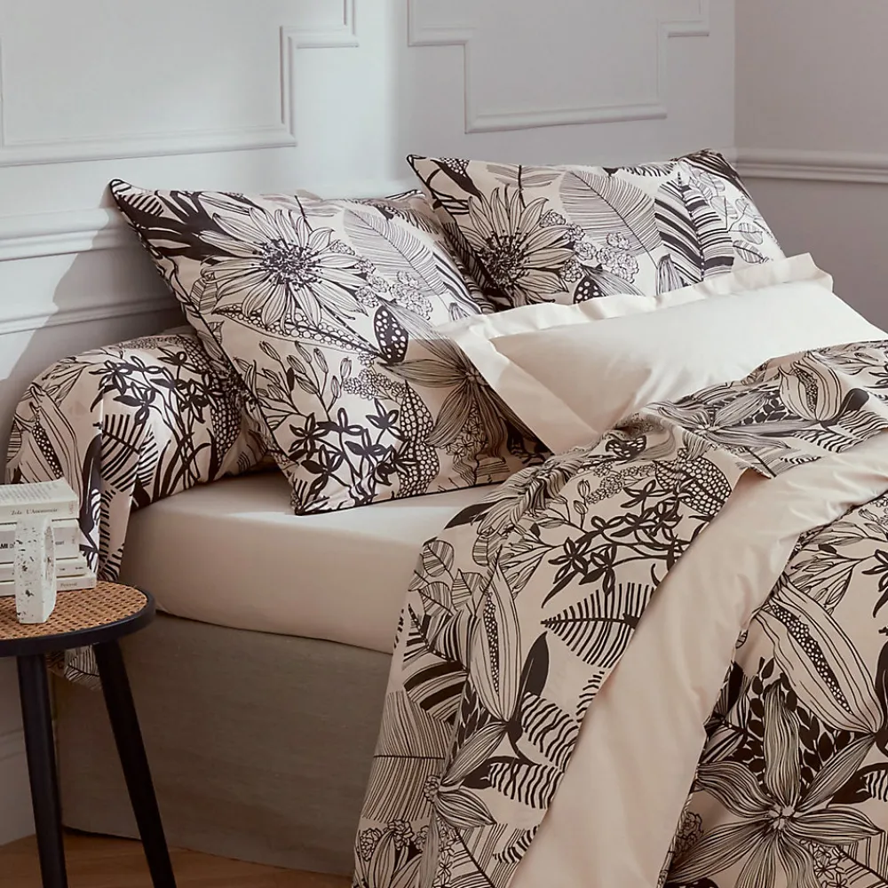 Taie d'oreiller 65x65 cm percale de coton ALBA beige/noir>Linnea Clearance