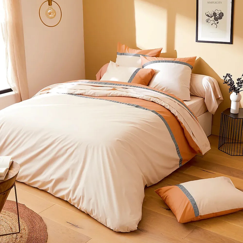 Linnea Taie d'oreiller 65x65 cm percale en coton MACASSAR Cognac* Taie D'Oreiller