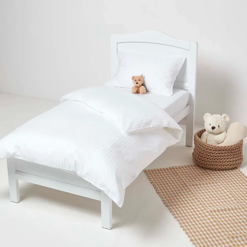 Homescapes Taies d'oreiller enfant blanc satin rayé en coton égyptien 330 fils, 40x60 cm, lot de 2 -* Taie D'Oreiller