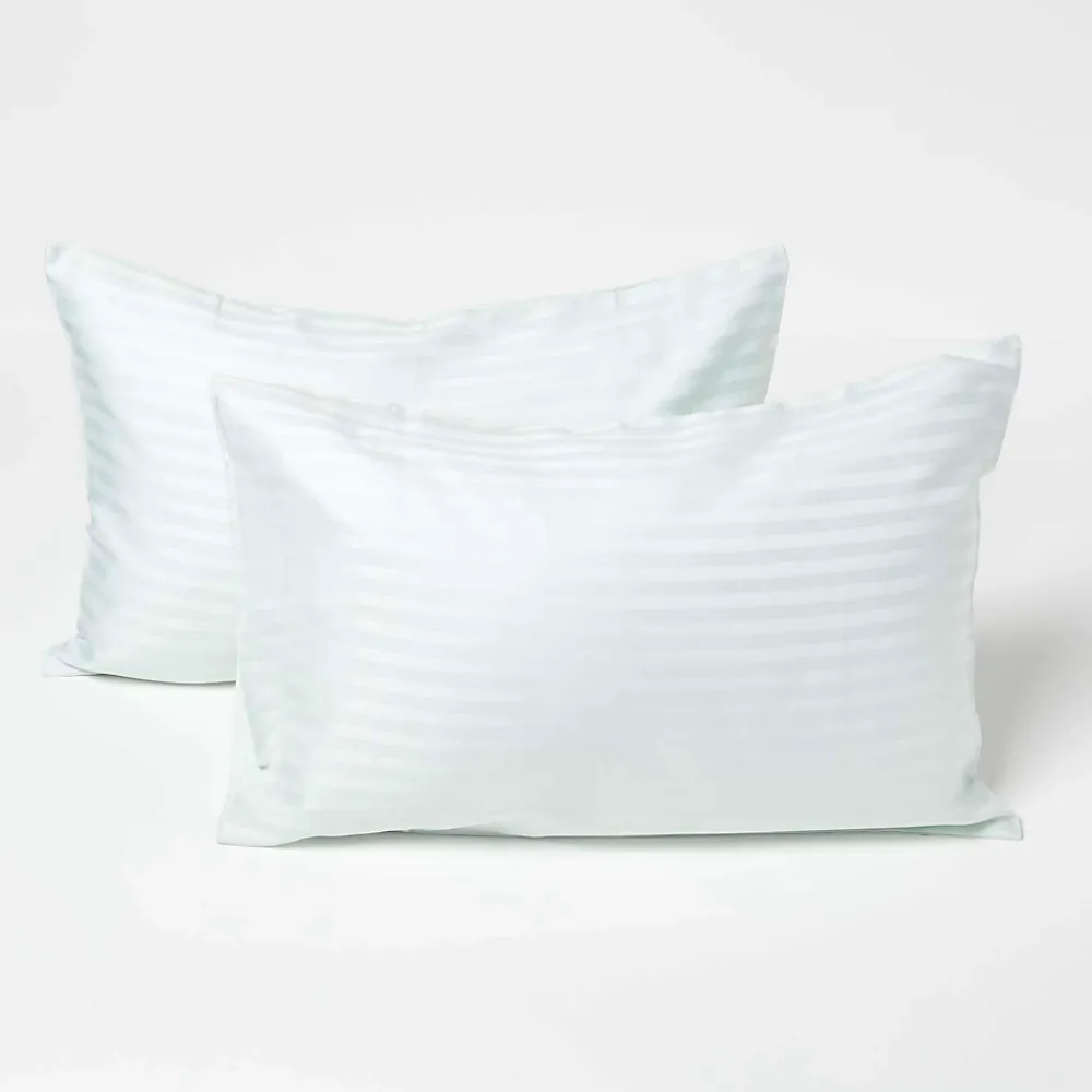 Homescapes Taies d'oreiller enfant bleu satin rayé en coton égyptien 330 fils, 40x60 cm, lot de 2 -* Taie D'Oreiller