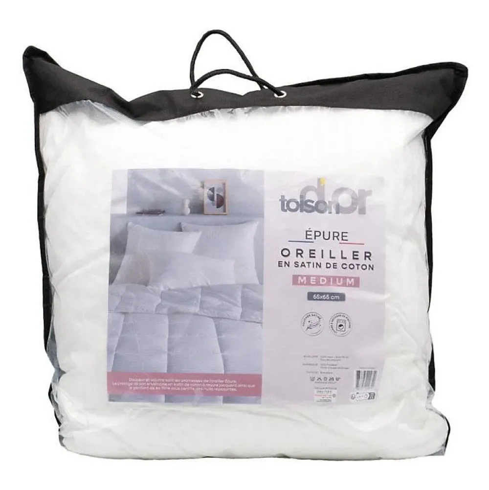 - Oreiller - Epure - Confort médium - 65x65 cm - Blanc>Toison d'Or