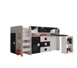 Abiks Meble TOLEDO 1 Lit superposé 203,3/106,6/125 (blanc/noir)*Enfant Lit Enfant