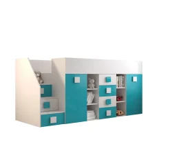 Abiks Meble TOLEDO 3L Lit superposé 248,5/123/93 (blanc/turquoise)*Enfant Lit Enfant