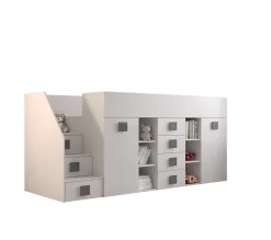 Abiks Meble TOLEDO 3L Lit superposé 248,5/123/93 (blanc/blanc/gris)*Enfant Lit Enfant