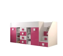 Abiks Meble TOLEDO 3P Lit superposé 248,5/123/93 (blanc/rose)*Enfant Lit Enfant