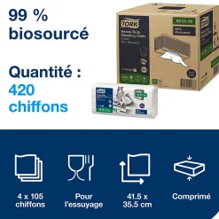Chiffon de nettoyage ultra-résistant biosourcé blanc W4, technologie exelCLEAN, 4 x 105 chiffons, 930179><noscript><img width=