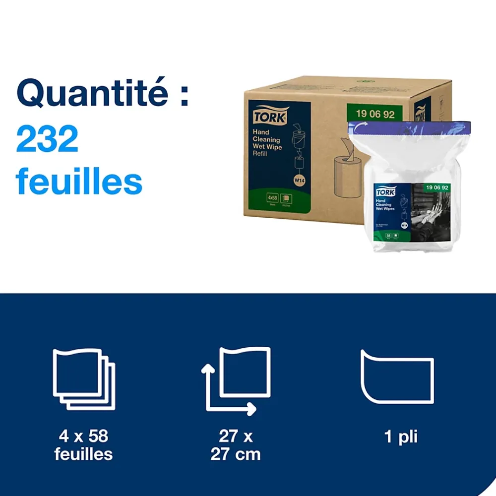 Tork Lingettes humides pour Nettoyage des mains blanc W14, 4 x 58 lingettes, 190692* Produit Multi-Usages|Lingette