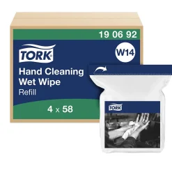Tork Lingettes humides pour Nettoyage des mains blanc W14, 4 x 58 lingettes, 190692* Produit Multi-Usages|Lingette