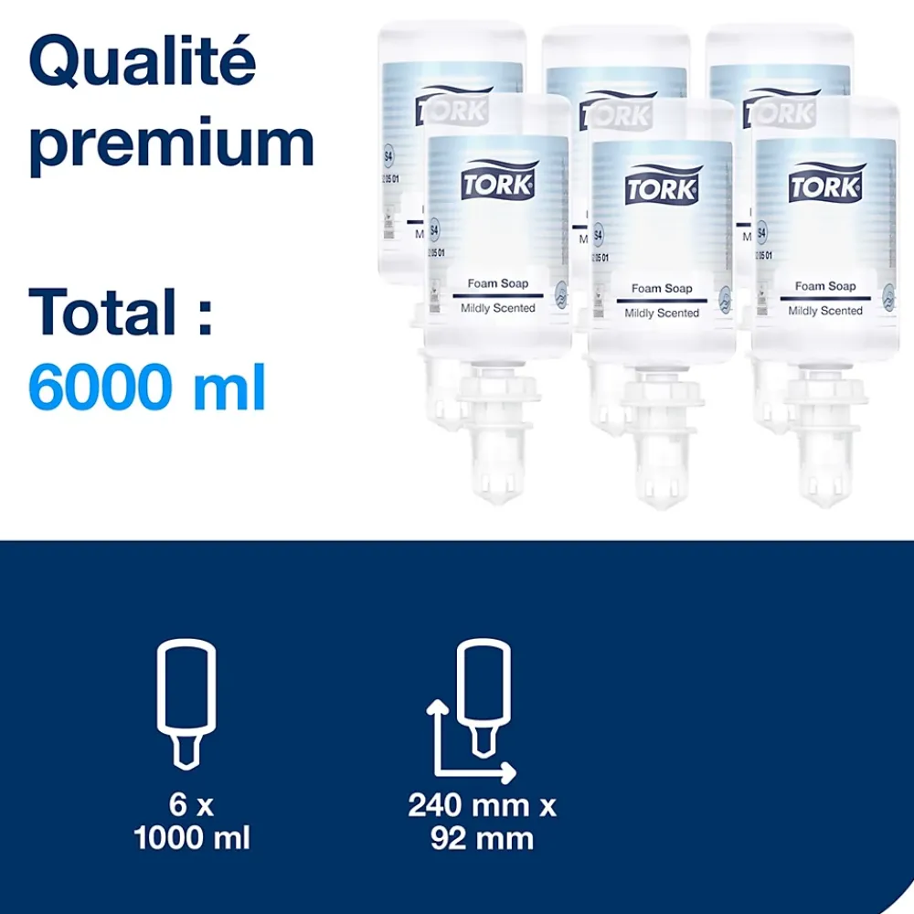 Tork Savon mousse Mains - Senteur douce S4, réduit la consommation, 6 x 1000 ml, 520501* Savon