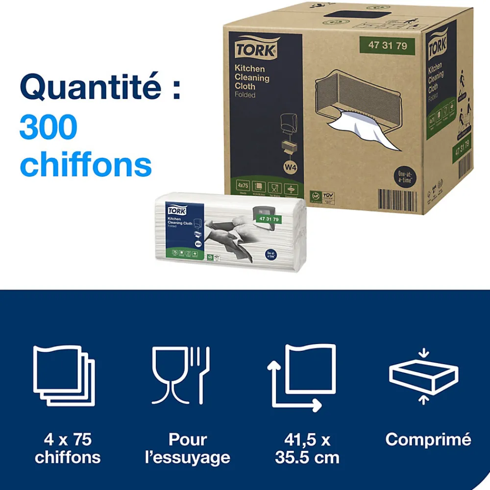 Torchon pour Cuisine blanc W4, Ultra-absorbant, 4 x 75 chiffons, 473179>Tork Best
