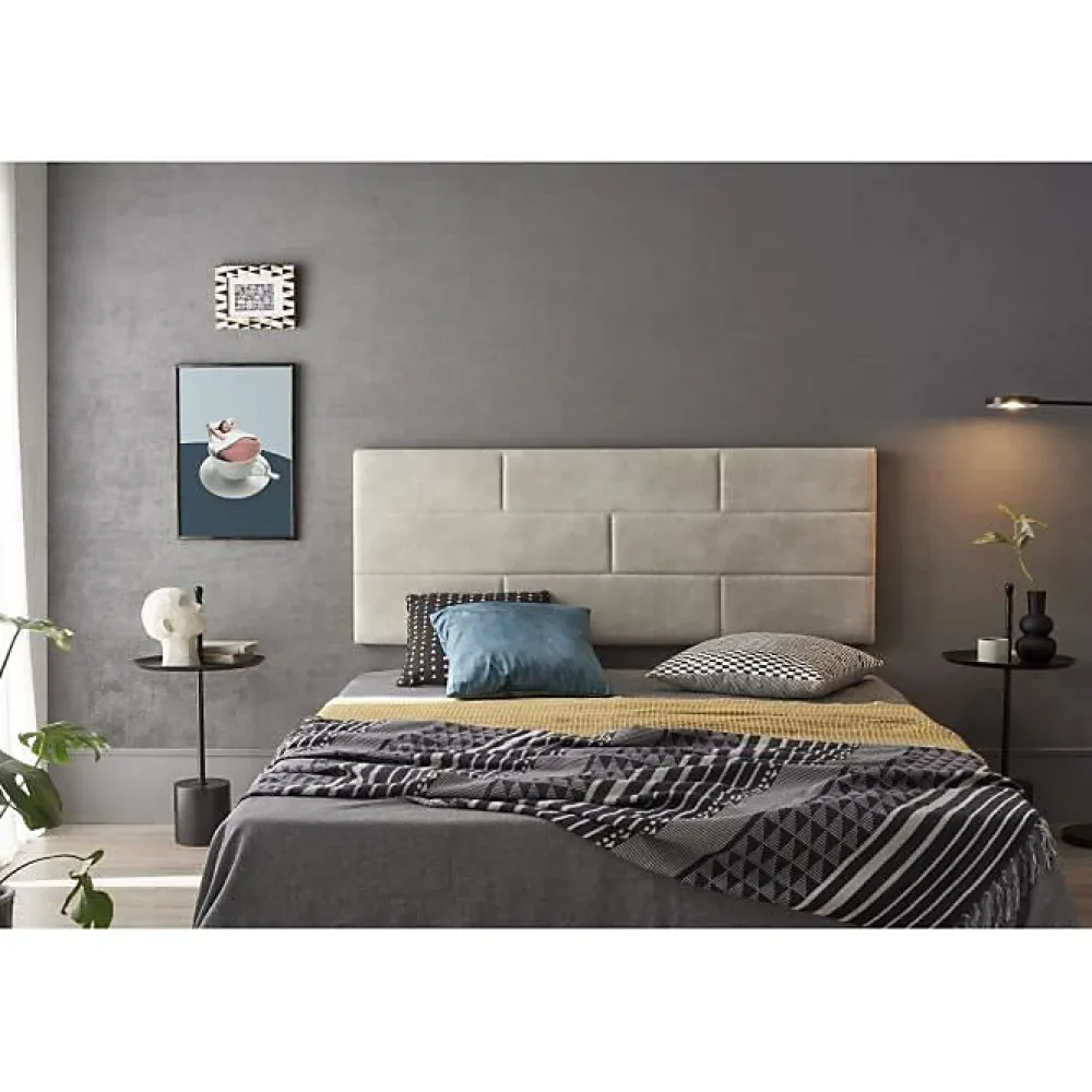 Eccox Tête de lit 120 Bricks Tissu Anti-Tache 152x57x5 Effet Granit Blanc Cassé.* Tête De Lit
