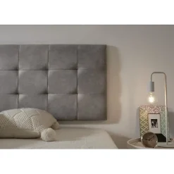Tête de lit 105 Capitone Damier Tissu Anti-Tache 112x57x5cm Gris.><noscript><img width=