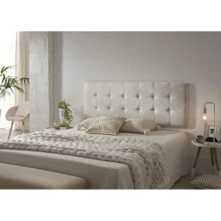 Tête de lit 135 Capitone Damier Tissu Anti-Tache 152x57x5cm Effet Granit Blanc Casssé.>Eccox