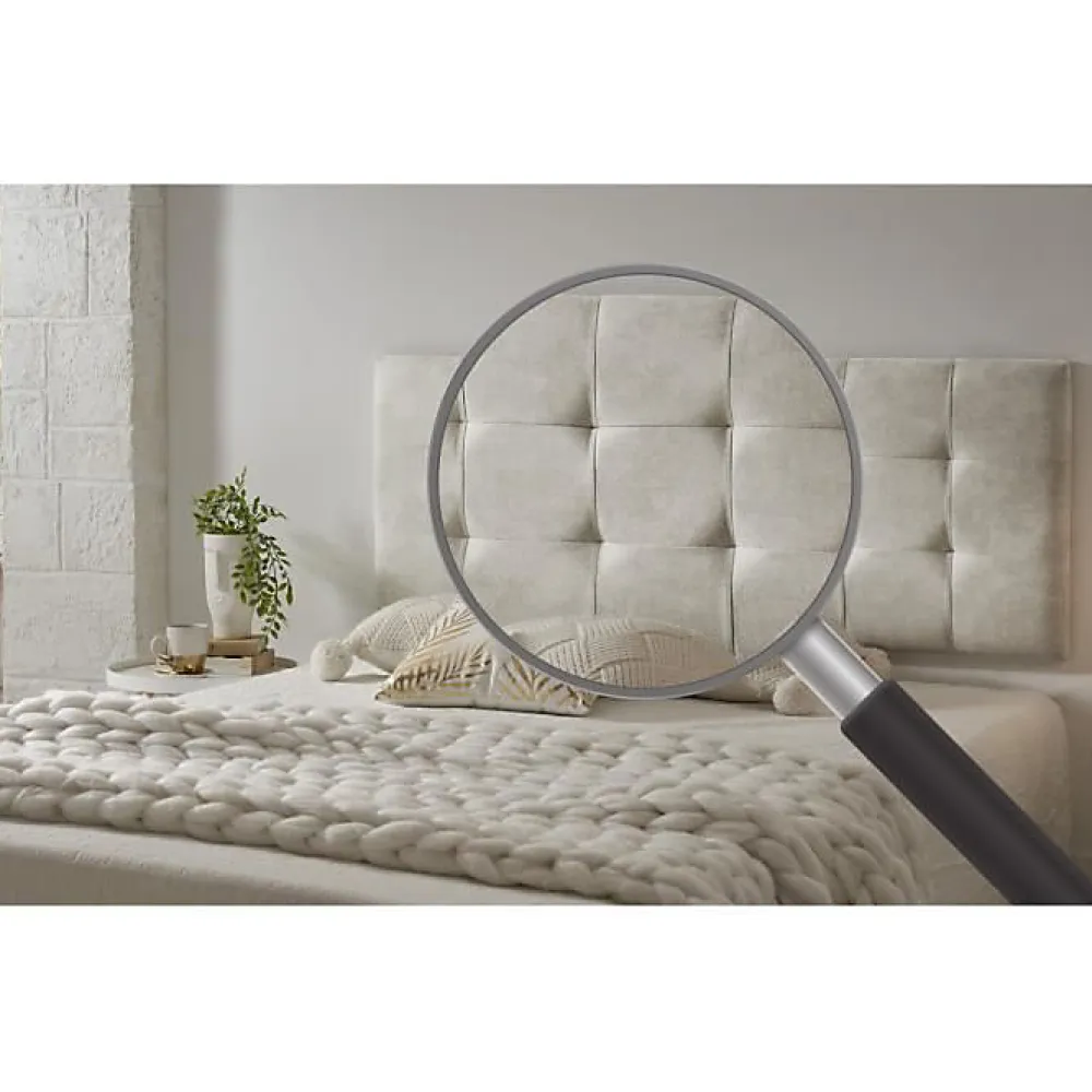 Tête de lit 135 Capitone Damier Tissu Anti-Tache 152x57x5cm Effet Granit Blanc Casssé.>Eccox