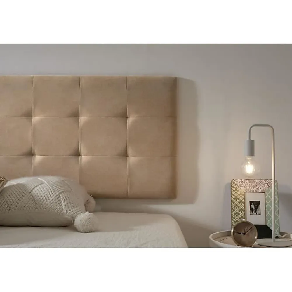 Eccox Tête de lit 80 Capitone Damier Tissu Anti-Tache 112x57x5cm Camel Clair.* Tête De Lit