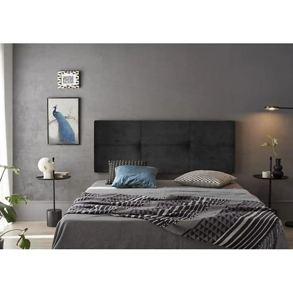 Eccox Tête de lit - - Dalia - Tissu Aqualine Noir - 160 cm - Rembourrée - Design contemporain* Tête De Lit