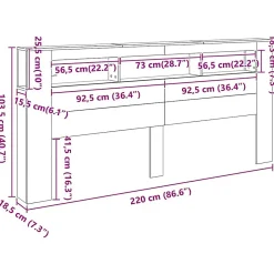 Tête de lit à LED vieux bois 220x18,5x103,5cm bois d'ingénierie><noscript><img width=
