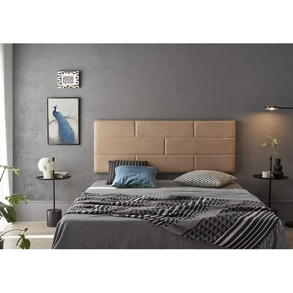 Eccox Tête de lit 80 Mur de Briques Tissu Anti-Tache 112x57x5cm Camel Clair.* Tête De Lit