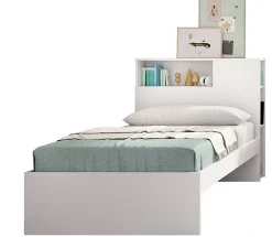 Tête de lit + structure de lit en bois coloris blanc - Longueur 218 x Profondeur 97,50 x Hauteur 95 cm>Pegane New