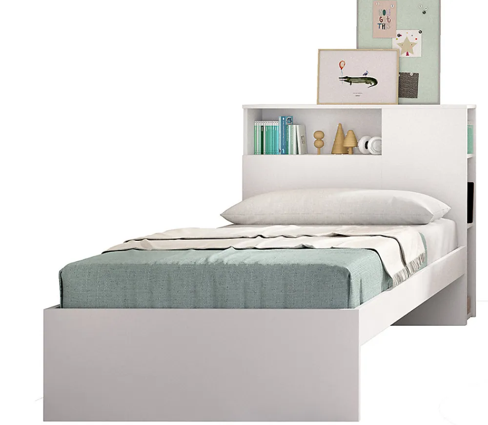 Tête de lit + structure de lit en bois coloris blanc - Longueur 218 x Profondeur 97,50 x Hauteur 95 cm>Pegane New