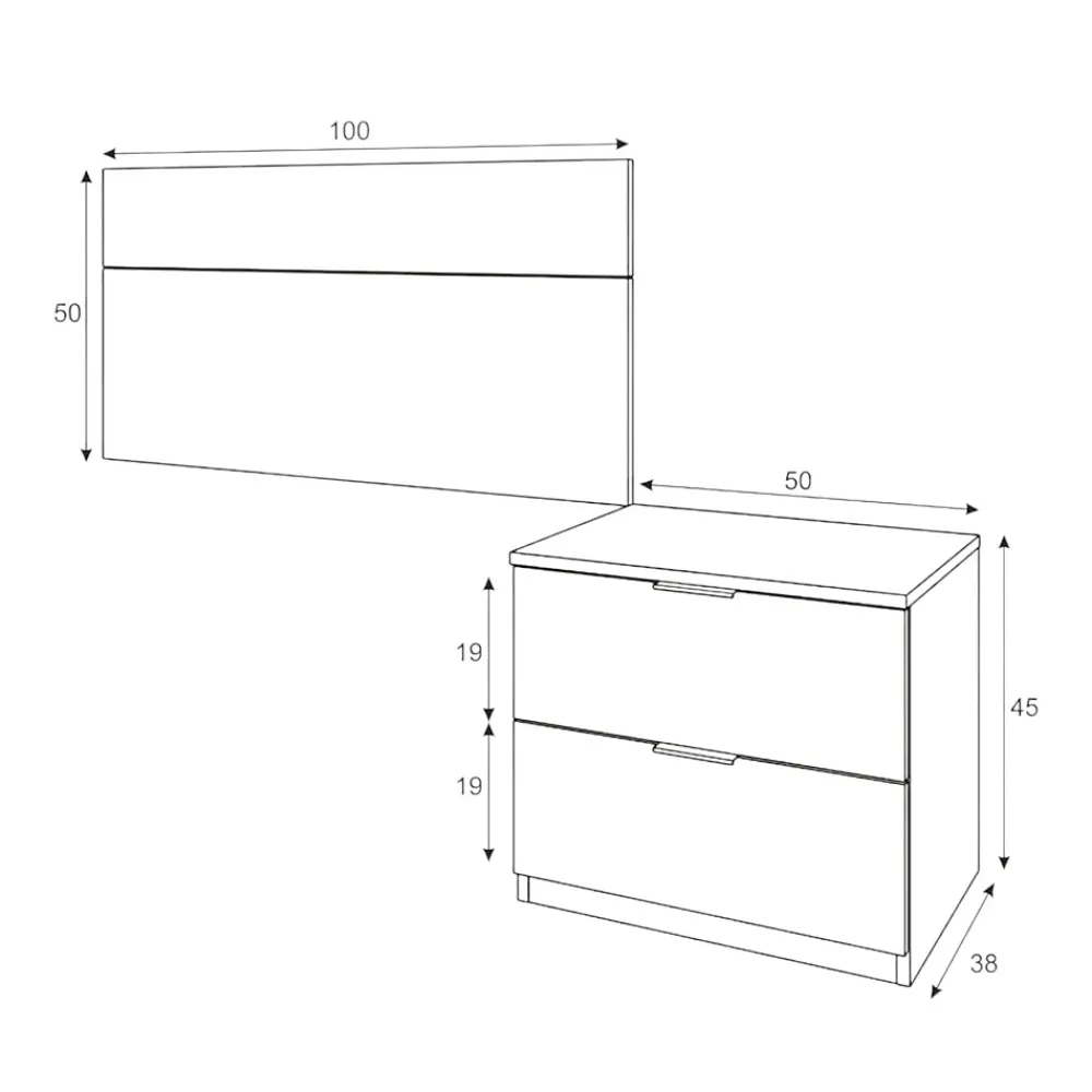 Dmora Tête de lit Aleangy, Table de chevet à deux tiroirs avec tête de lit pour lit simple de 90 cm, 100h50 cm, Chêne et Blanc* Tête De Lit