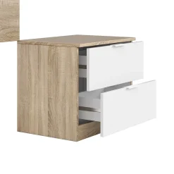 Dmora Tête de lit Aleangy, Table de chevet à deux tiroirs avec tête de lit pour lit simple de 90 cm, 100h50 cm, Chêne et Blanc* Tête De Lit