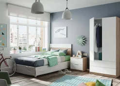 Dmora Tête de lit Aleangy, Table de chevet à deux tiroirs avec tête de lit pour lit simple de 90 cm, 100h50 cm, Chêne et Blanc* Tête De Lit