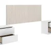 Pegane Tête de lit avec 2 tables de chevet coloris imitation lamelles, blanc - longueur 256 x profondeur 34 x hauteur 106 cm* Tête De Lit