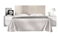 Pegane Tête de lit avec 2 tables de chevet coloris imitation lamelles, blanc - longueur 256 x profondeur 34 x hauteur 106 cm* Tête De Lit
