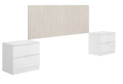 Pegane Tête de lit avec 2 tables de chevet coloris imitation lamelles, blanc - longueur 256 x profondeur 34 x hauteur 106 cm* Tête De Lit