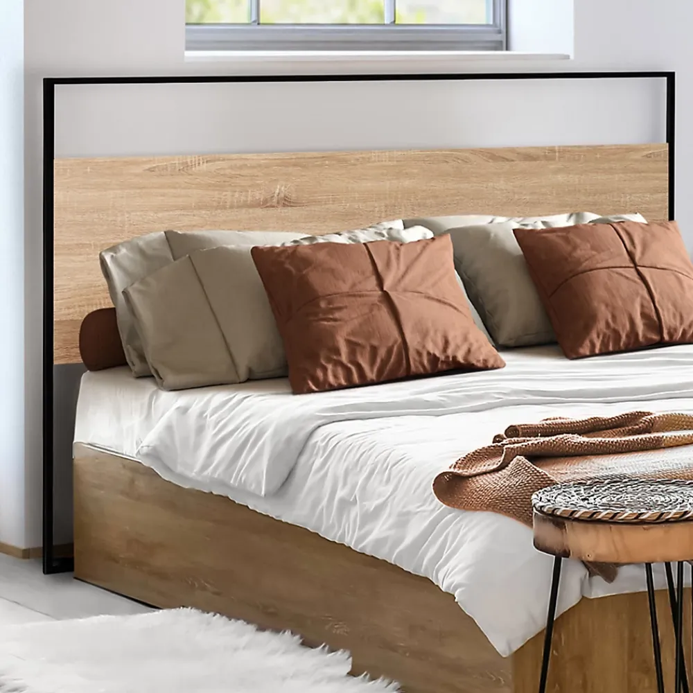 IDMarket Tête de lit avec fixations murales DETROIT 145 cm bois et métal noir design industriel* Tête De Lit