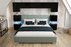 Azura Home Design Tête de lit avec rangement Armoire - pont de lit PANAMA 13/HG/B/2-1C noir/noir brillant 280x182x35cm* Tête De Lit