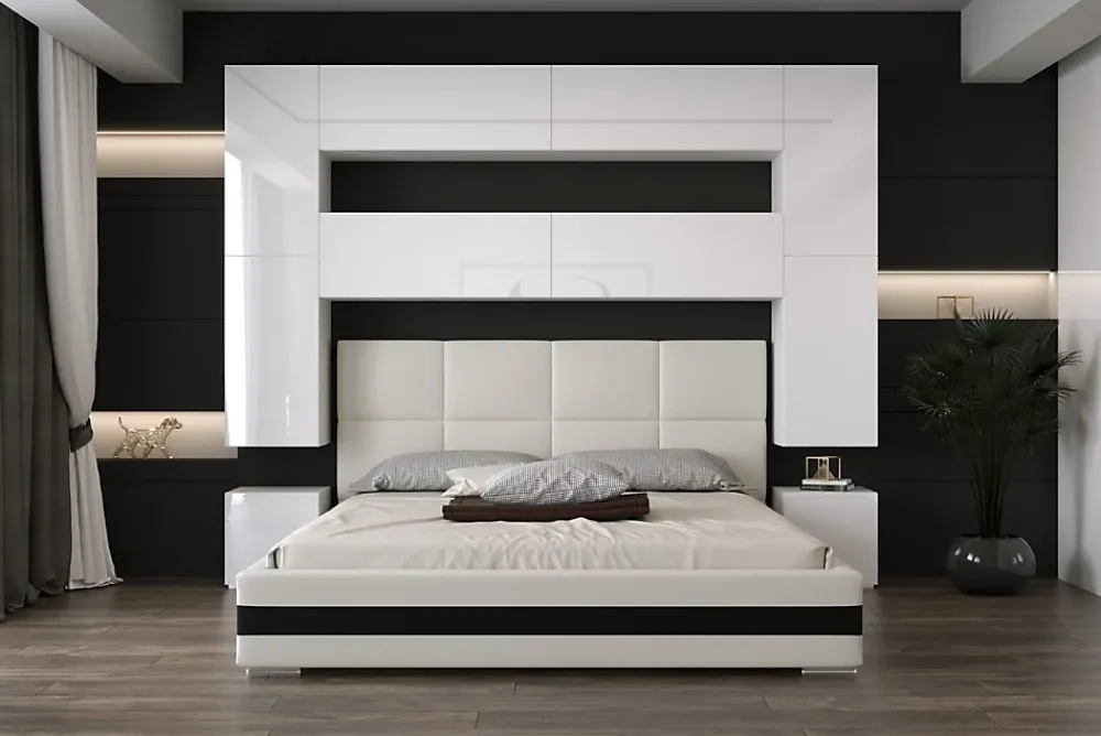 Azura Home Design Tête de lit avec rangement Armoire - pont de lit PANAMA 4/HG/W/2-1A blanc/blanc brillant 256x223x35cm* Tête De Lit