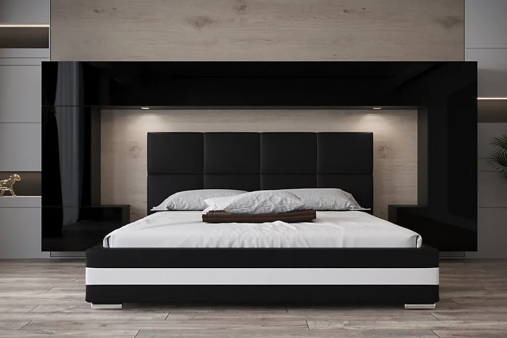 Tête de lit avec rangement Armoire - pont de lit PANAMA 6/21B/HG1-1C noir/noir brillant 300x167x35cm>Azura Home Design Hot