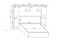 Azura Home Design Tête de lit avec rangement Armoire - pont de lit PANAMA 12/HG/W/1-1A blanc/blanc brillant 256x184x35cm* Tête De Lit