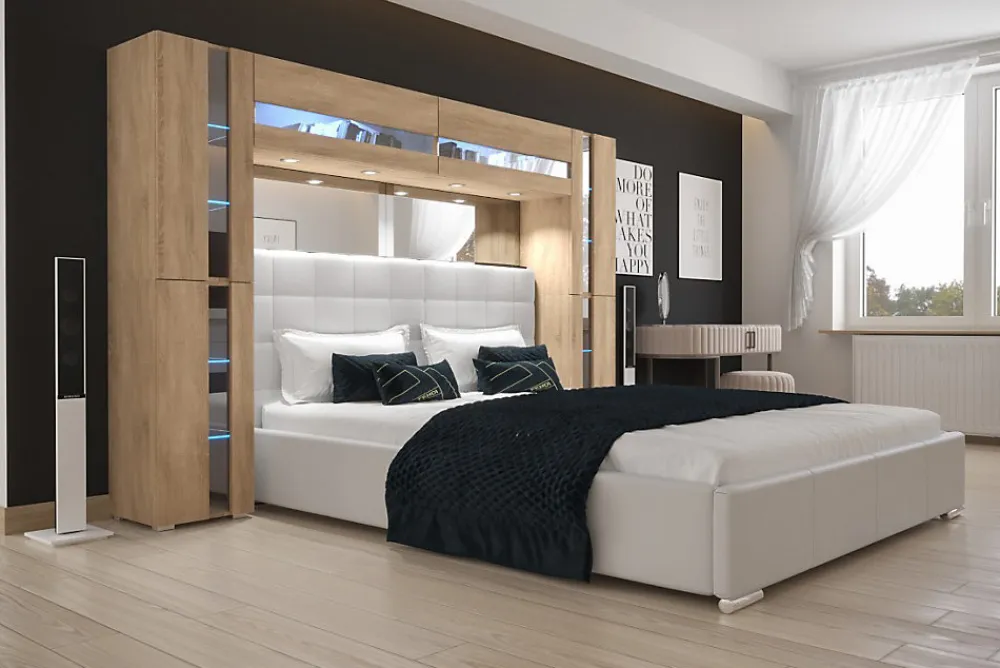 Tête de lit avec rangement Armoire - pont de lit PANAMA 14/M/S/5-1A chêne sonoma 256x184x35cm>Azura Home Design