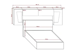 Tête de lit avec rangement Armoire - pont de lit PANAMA 9HG/W/2-1B blanc/blanc brillant 266x91x35cm>Azura Home Design Outlet